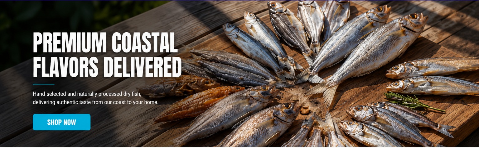 Premium Coastal Flavors Delivered - dry fish on wooden board